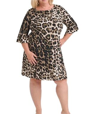 Jessica Howard Leopard Print A-Line Dress in Cream, Black & Green